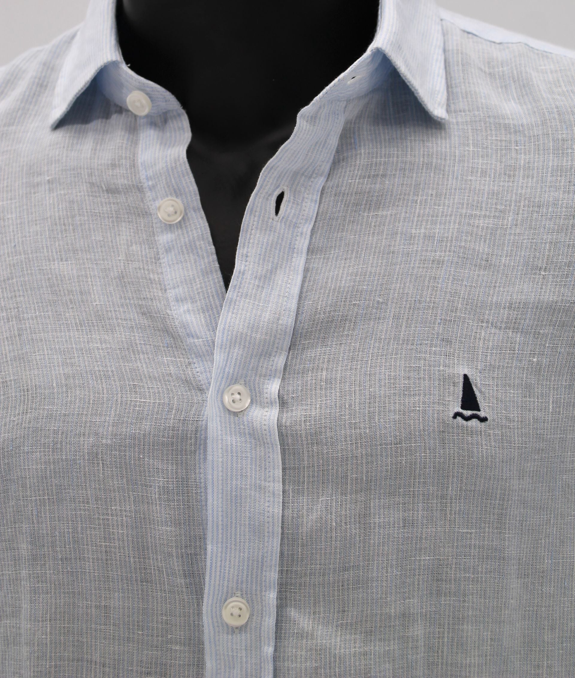 CAMISA LINO MILRAYAS AZULES Y BLANCAS