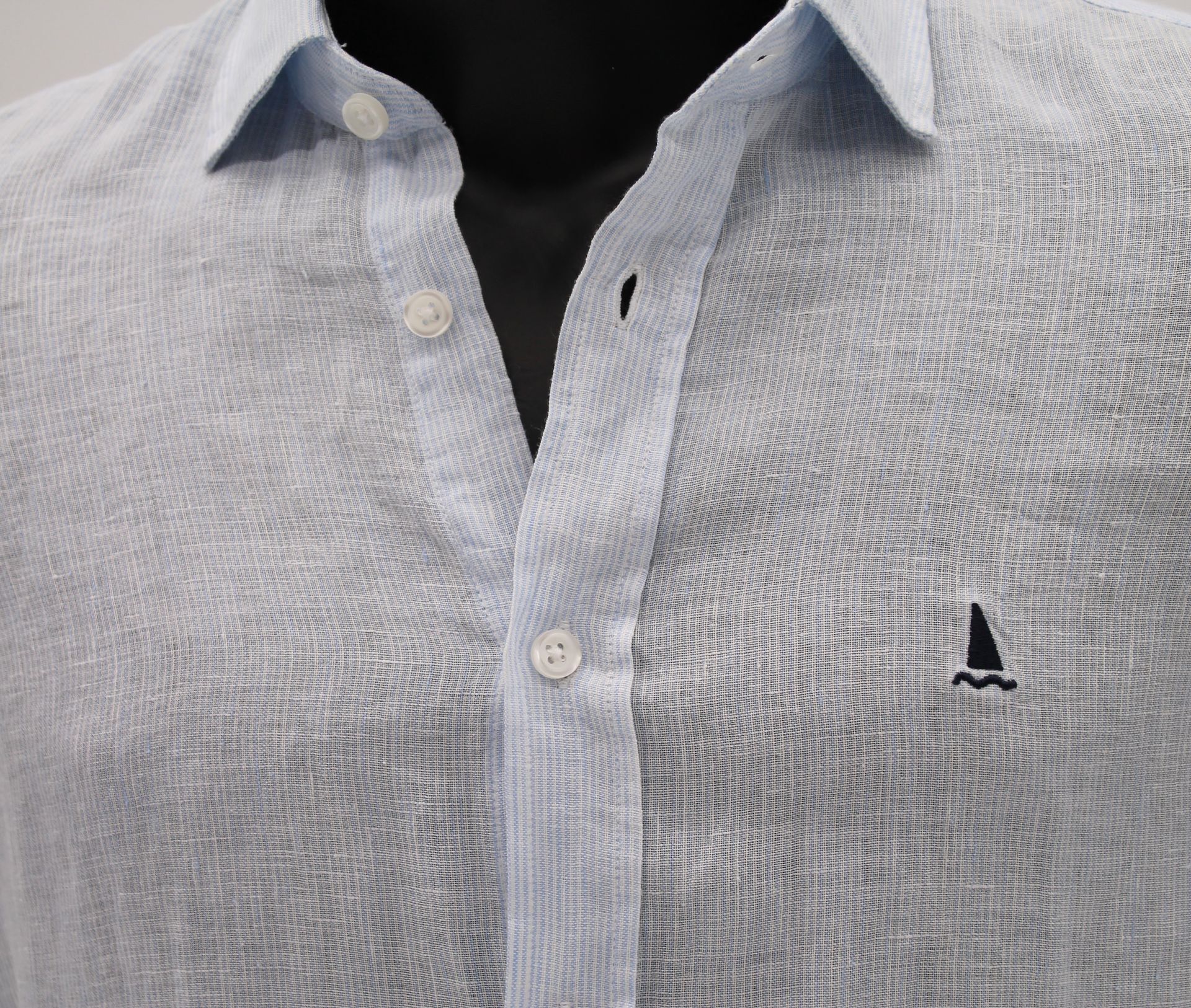 CAMISA LINO MILRAYAS AZULES Y BLANCAS