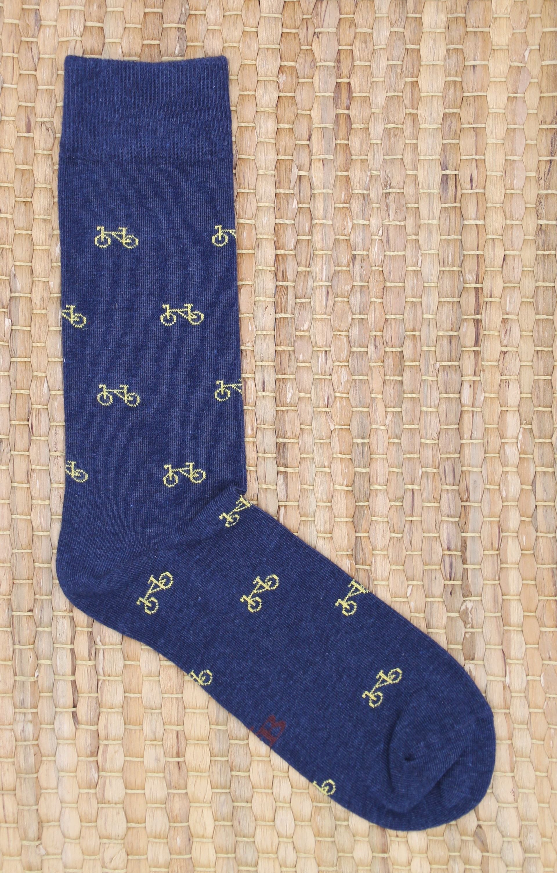 CALCETINES BICICLETA AZUL MARINO-AMARILLO B2B