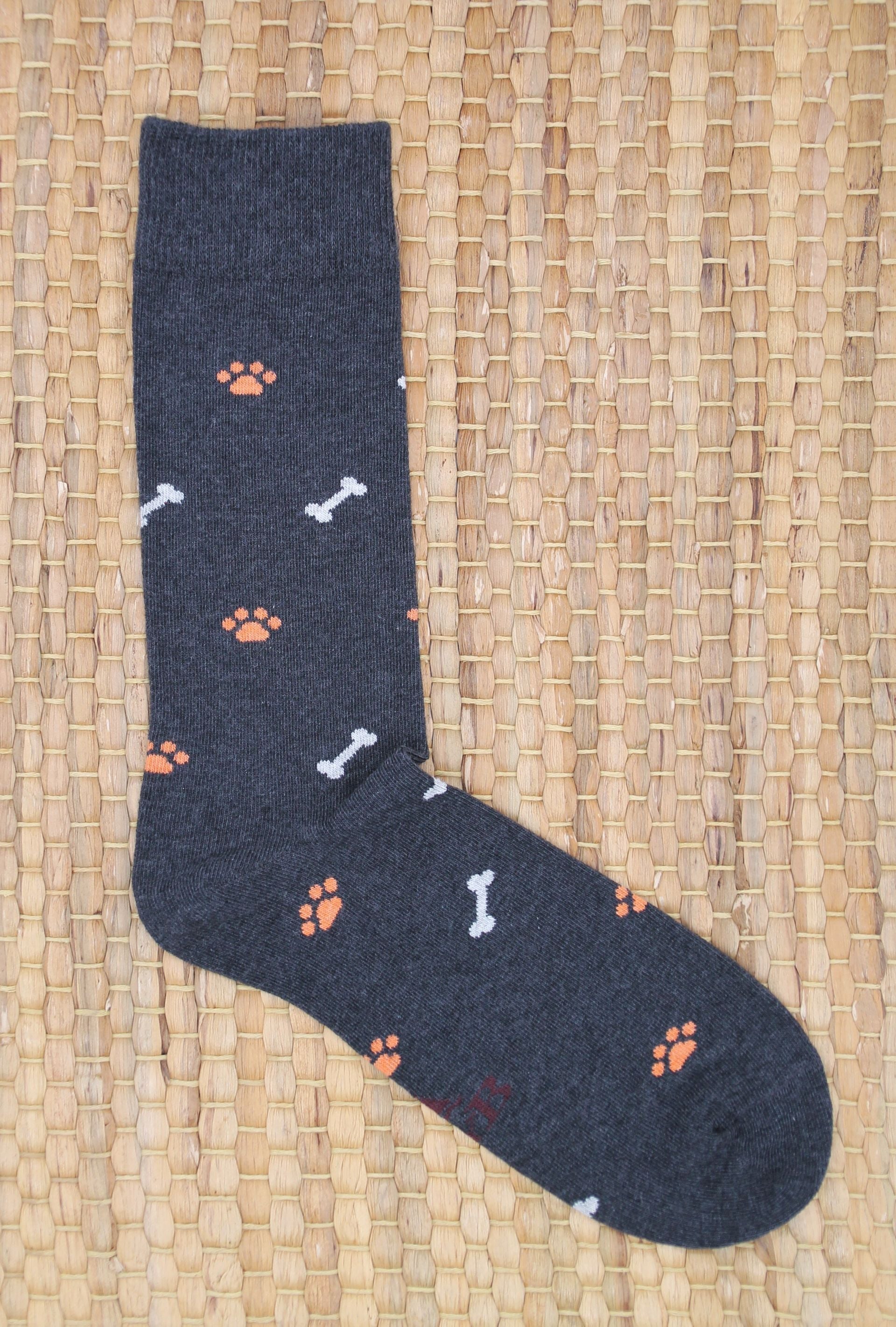 CALCETINES HUELLAS Y HUESOS GRIS OSCURO-NARANJA Y BLANCO B2B