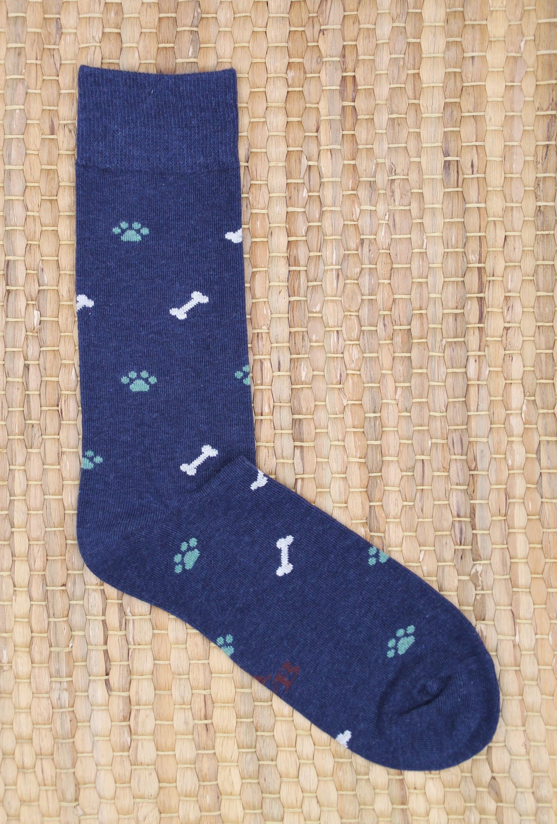 CALCETINES HUELLAS Y HUESOS AZUL MARINO-VERDE Y BLANCO B2B