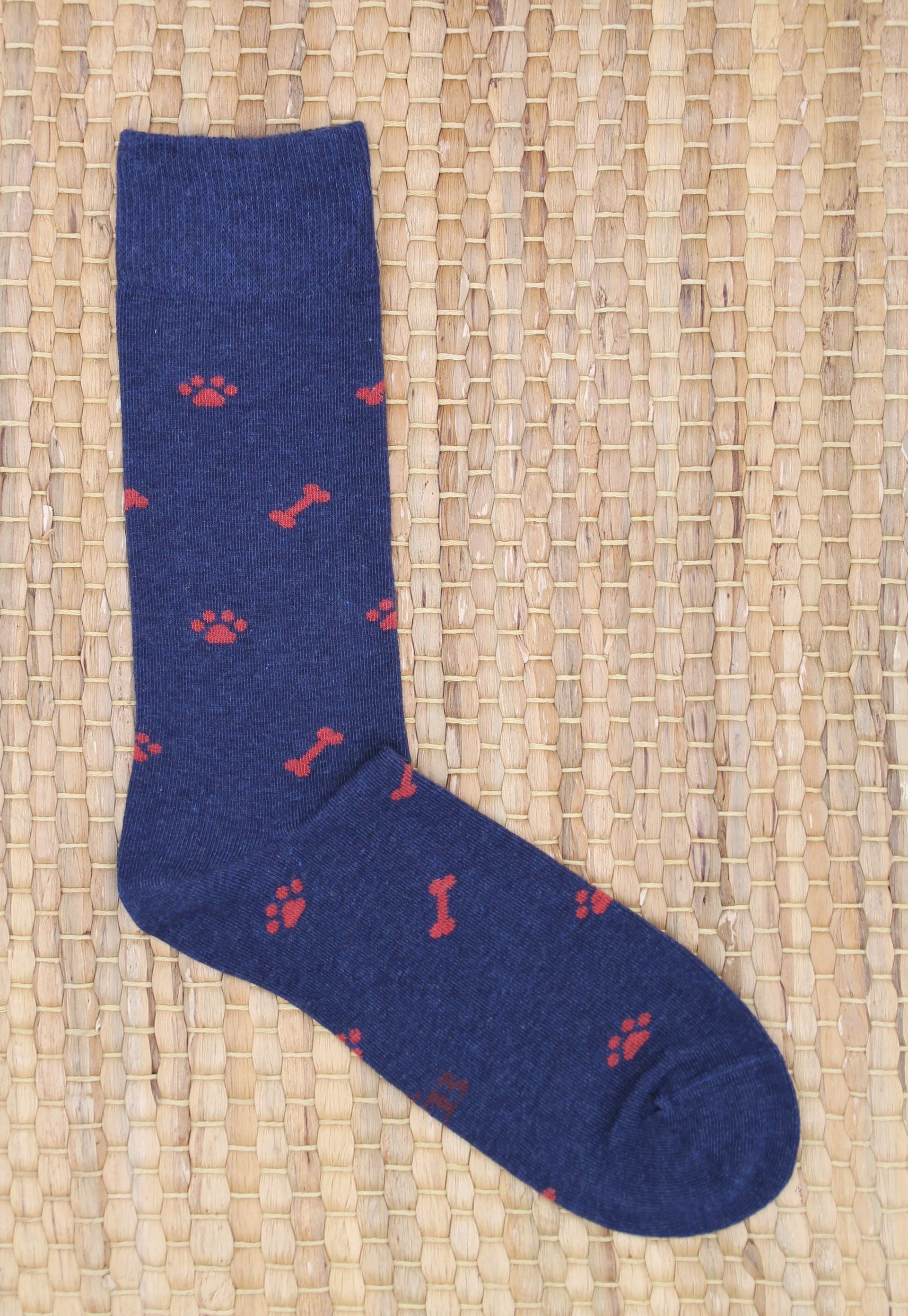CALCETINES HUELLAS Y HUESOS AZUL MARINO-ROJO B2B