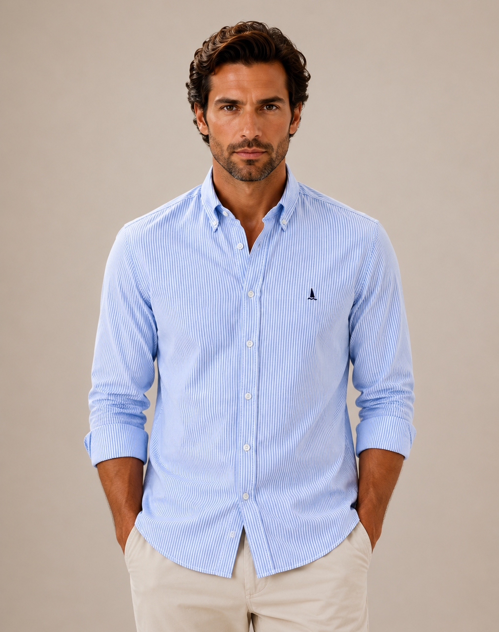 BLUE OXFORD SHIRT WITH POCKET/BUTTONS ON THE COLLAR