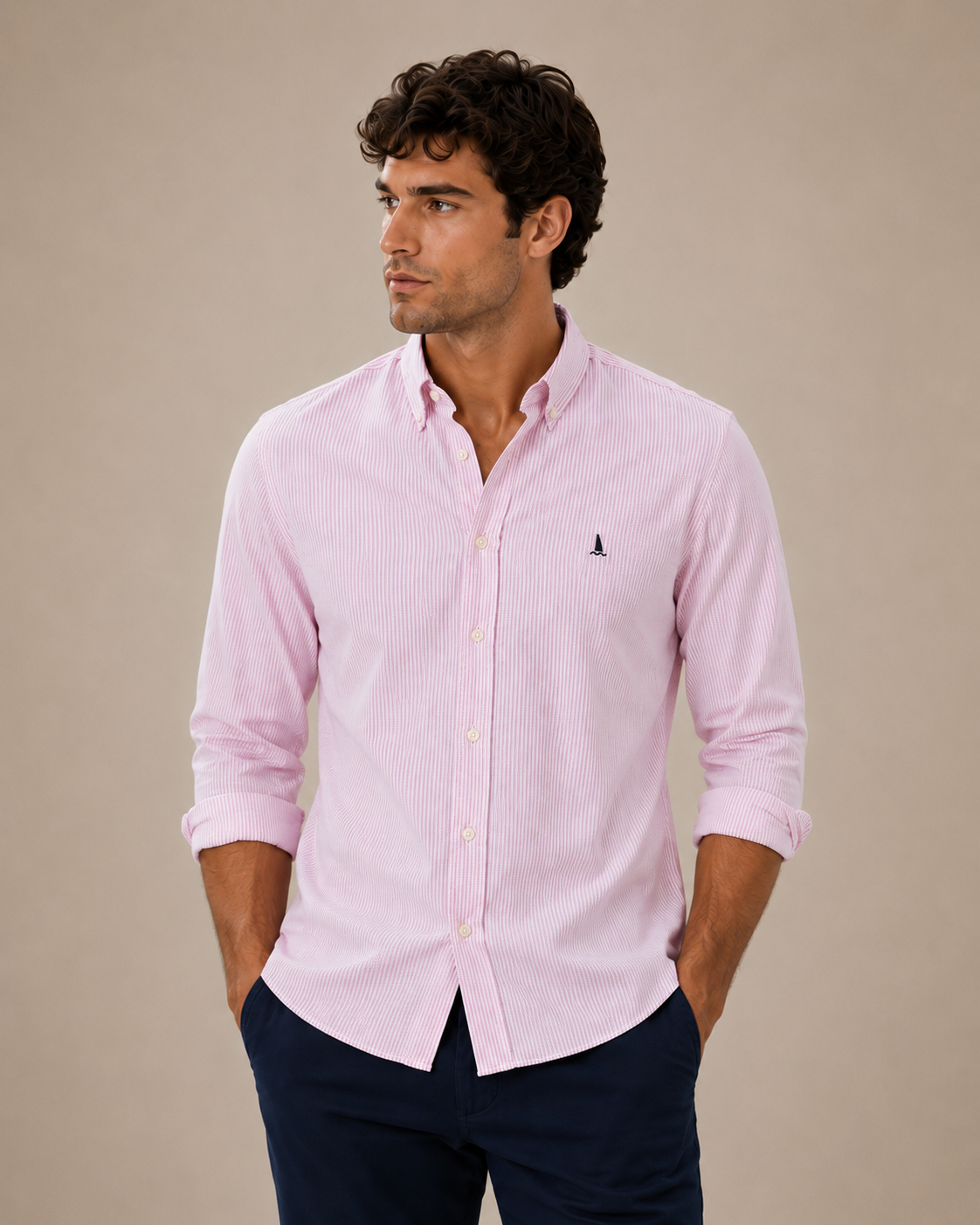 BLUE OXFORD SHIRT WITH POCKET/BUTTONS ON THE COLLAR