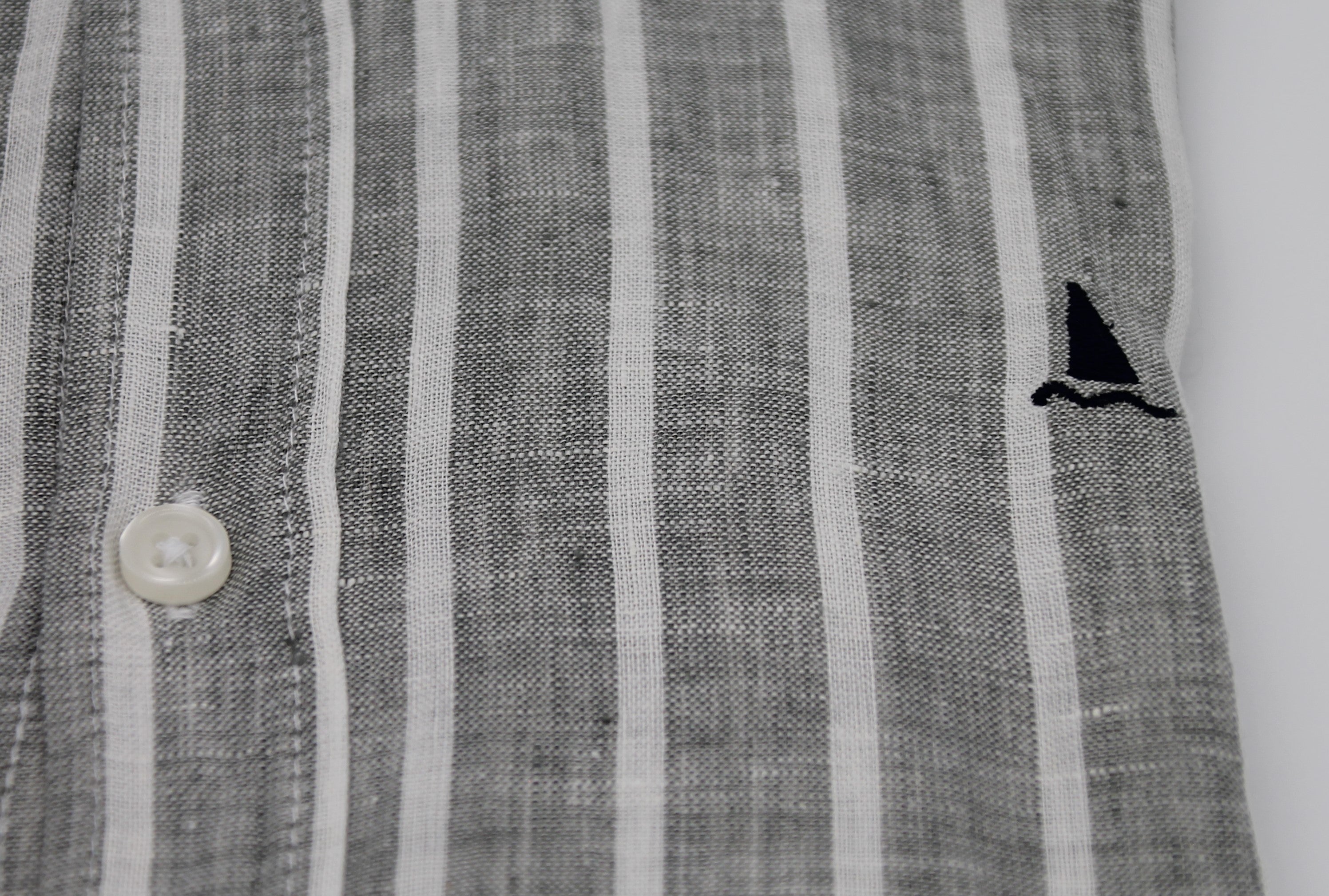 CAMISA LINO RAYAS ANCHAS GRIS VERDOSO