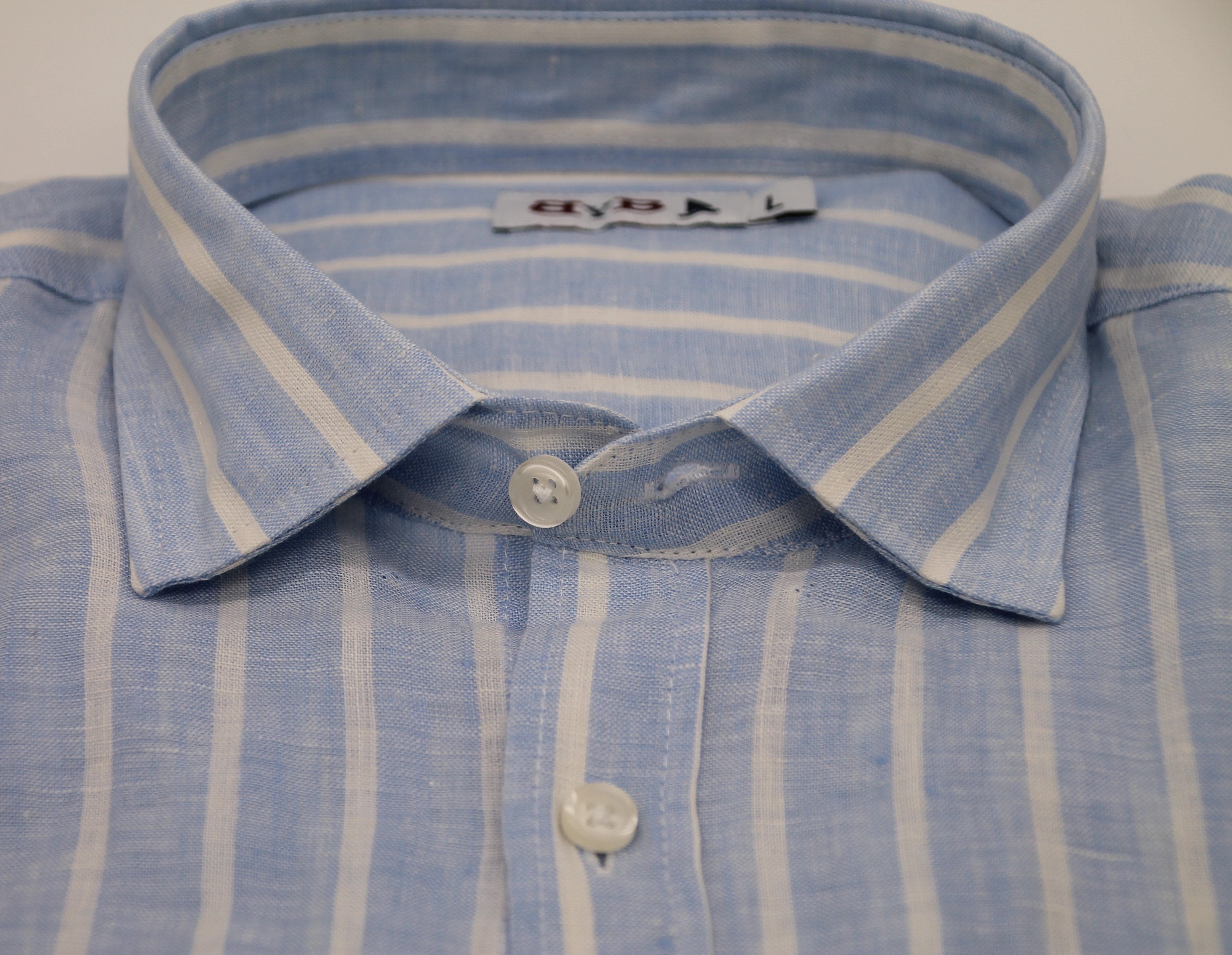 CAMISA LINO RAYAS ANCHAS AZUL CLARO
