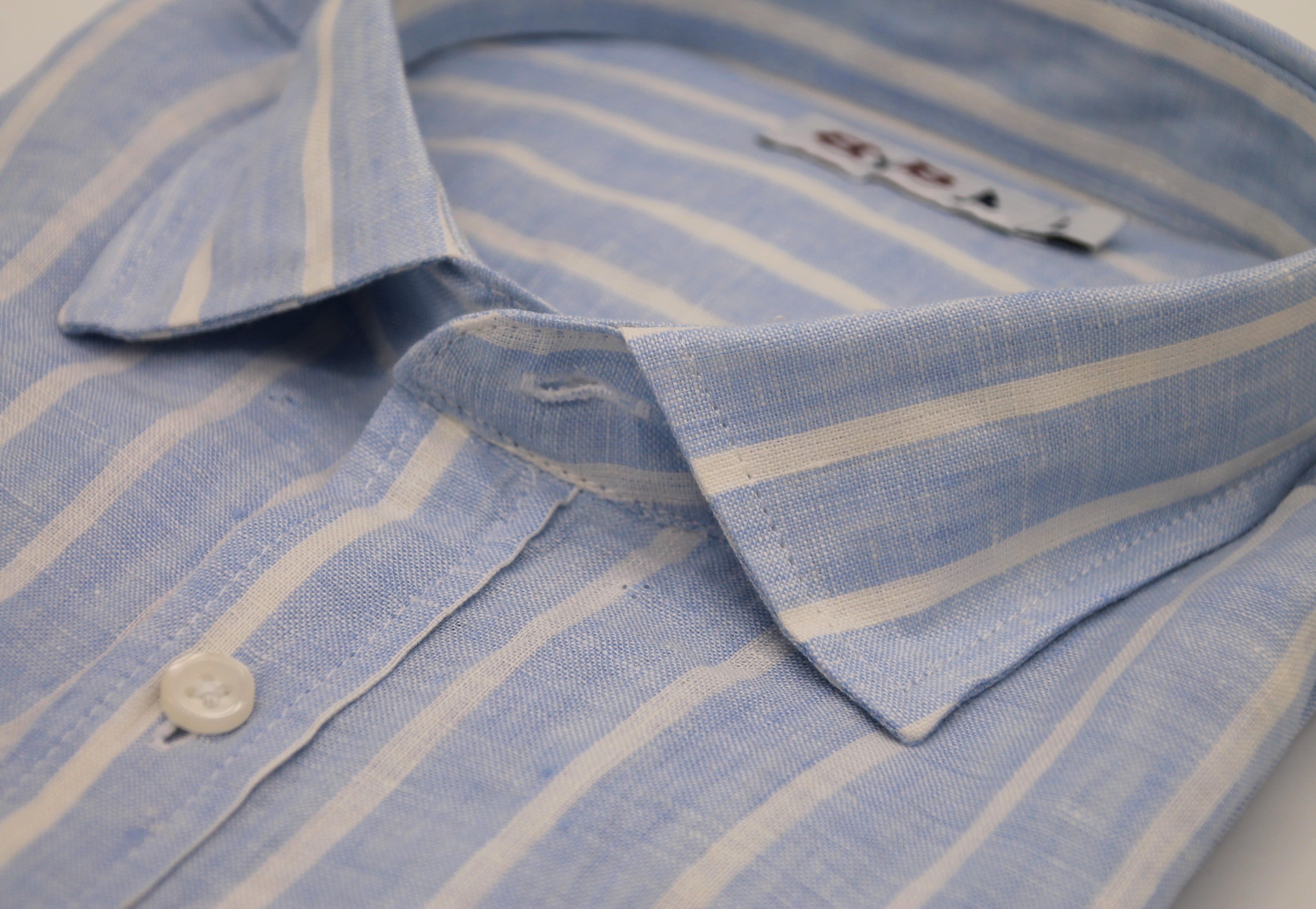 CAMISA LINO RAYAS ANCHAS AZUL CLARO