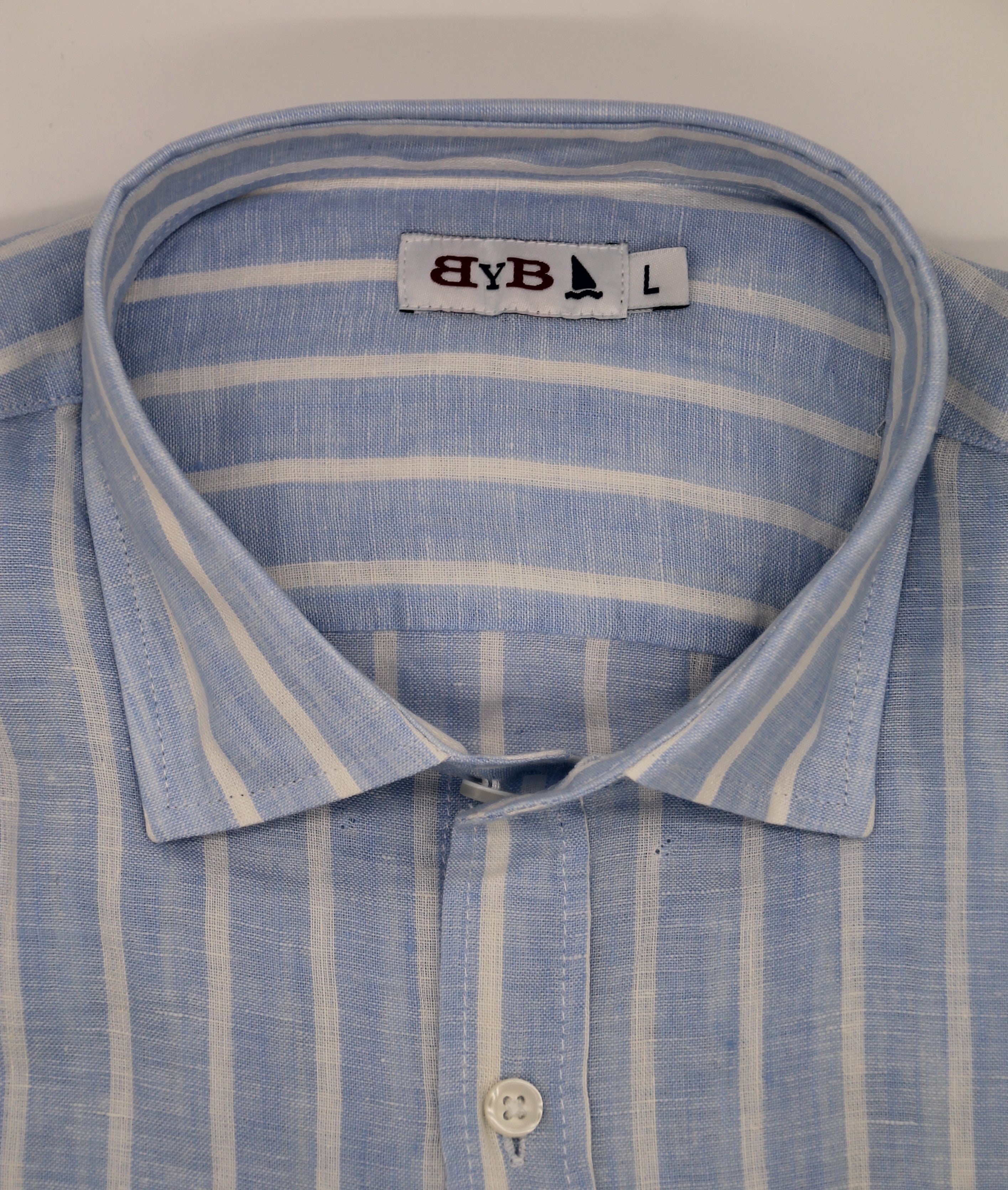 CAMISA LINO RAYAS ANCHAS AZUL CLARO