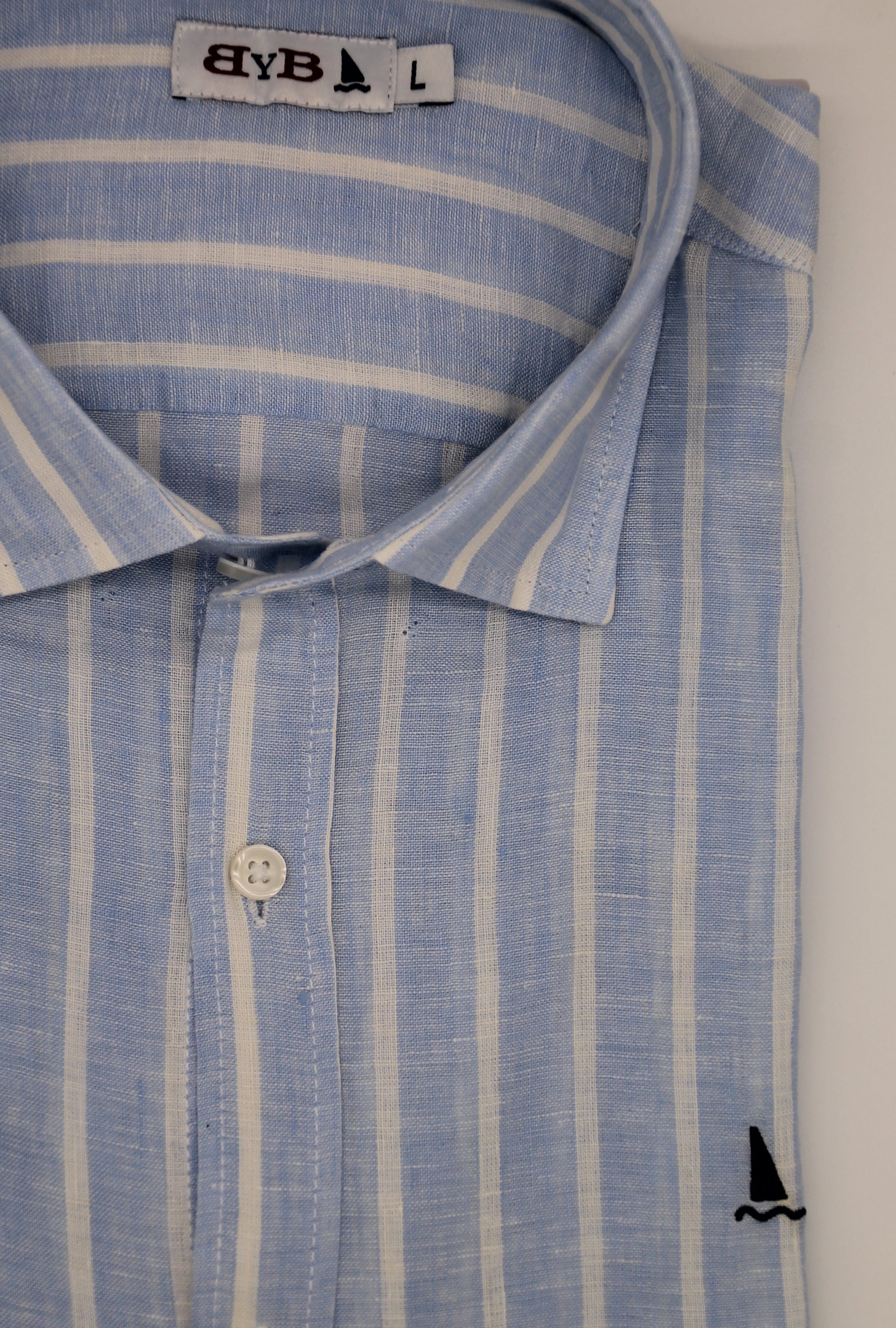 CAMISA LINO RAYAS ANCHAS AZUL CLARO