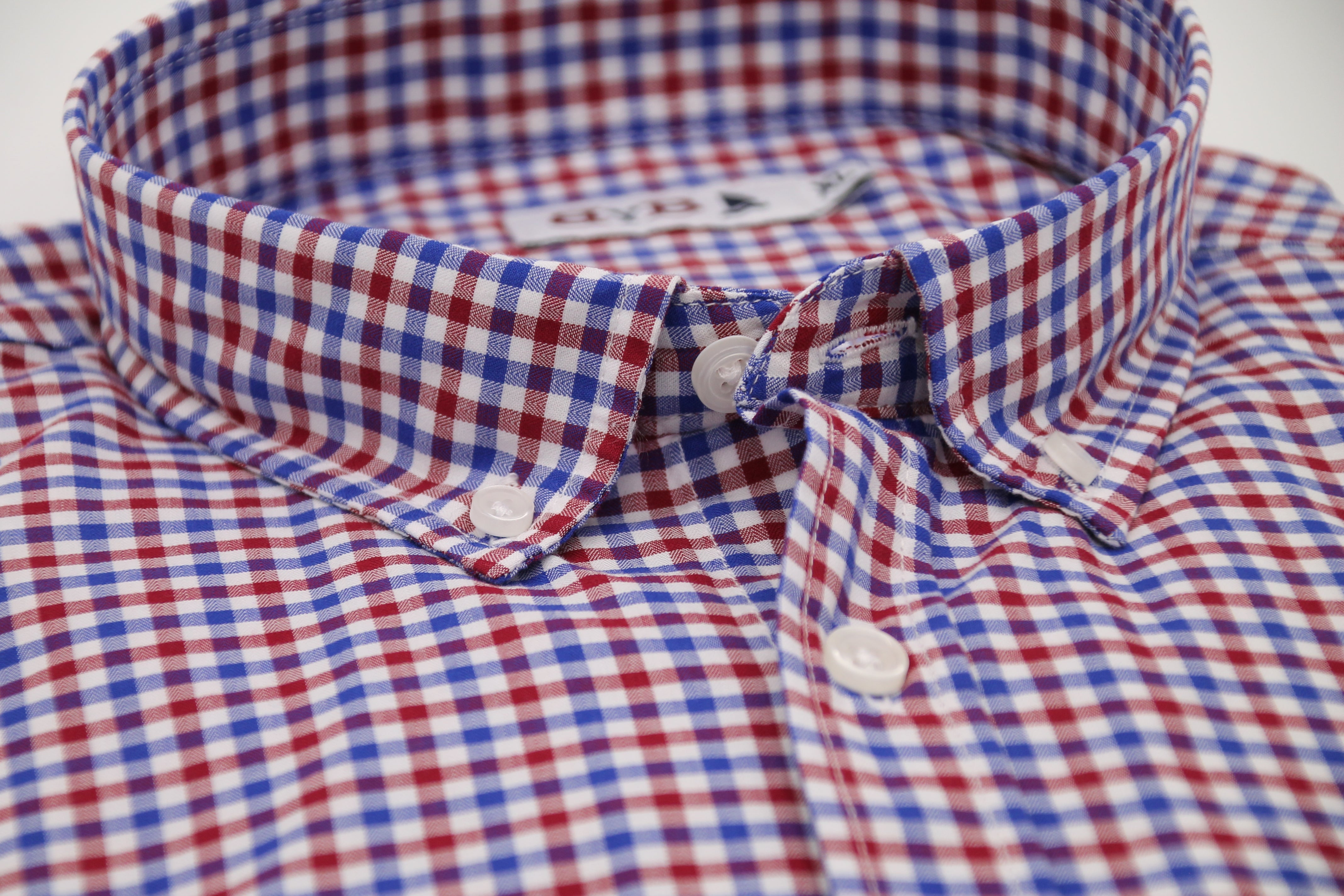 CAMISA CUADRO VICHY GRANATE, AZUL Y BLANCO / BOTONES EN EL CUELLO