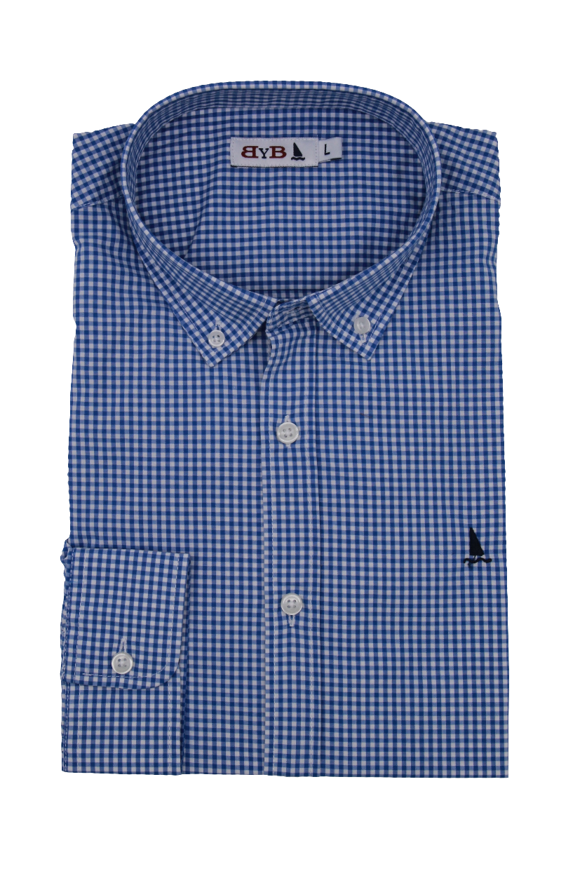 CAMISA CUADRO VICHY AZULÓN / BOTONES EN EL CUELLO