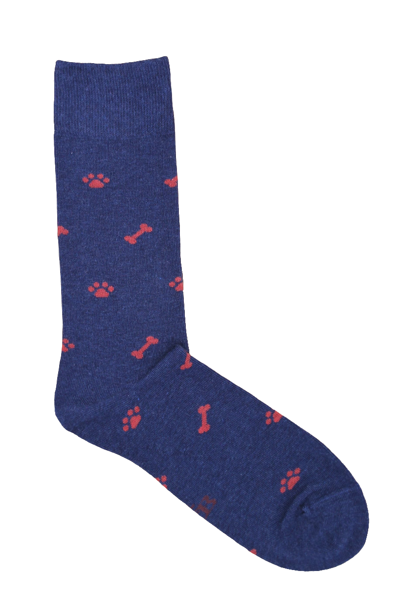CALCETINES HUELLAS Y HUESOS AZUL MARINO-ROJO