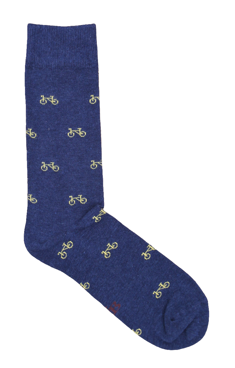 CALCETINES BICICLETA AZUL MARINO-AMARILLO