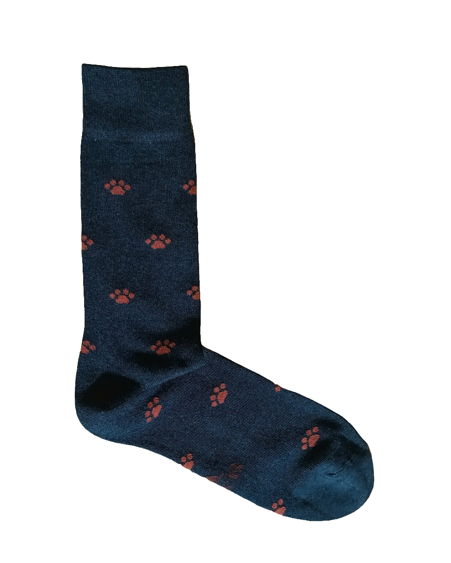 CALCETINES HUELLAS AZUL MARINO-ROJO