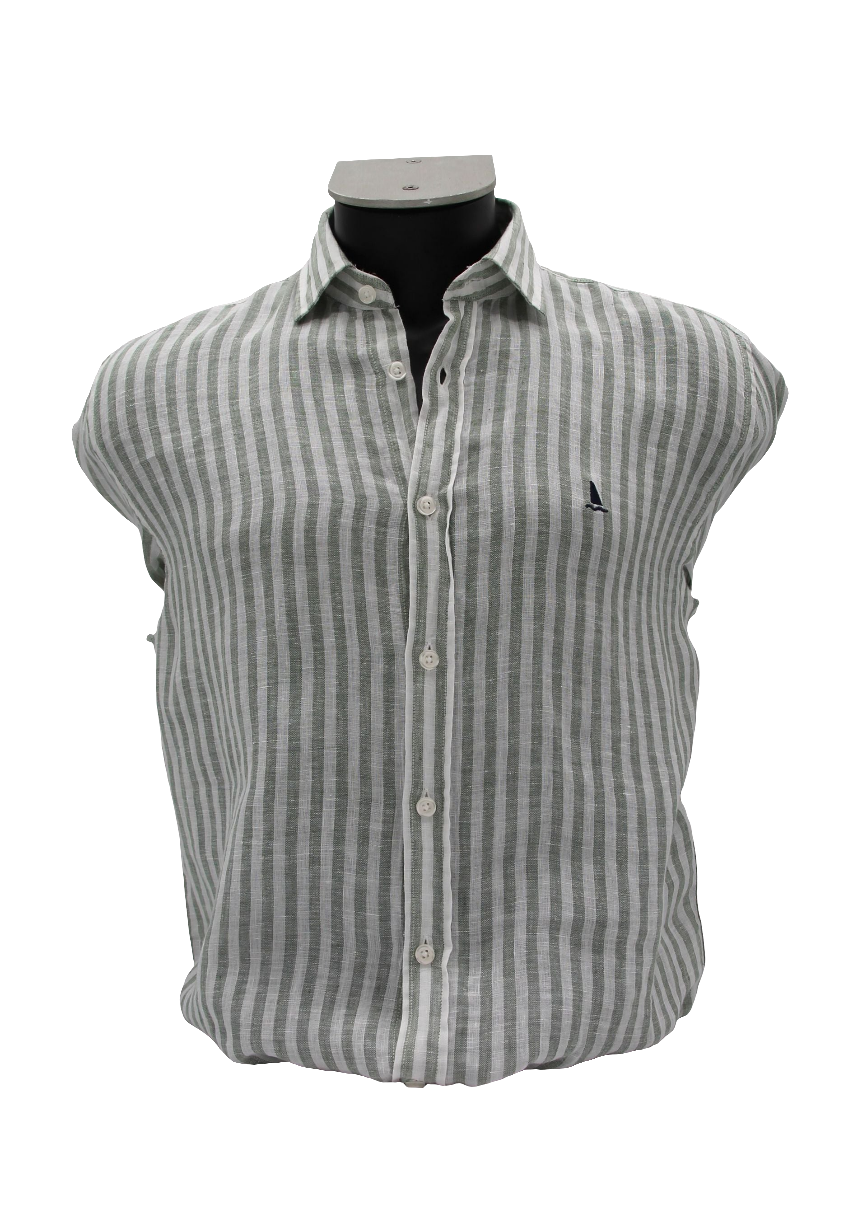 CAMISA LINO CON RAYAS VERDES Y BLANCAS