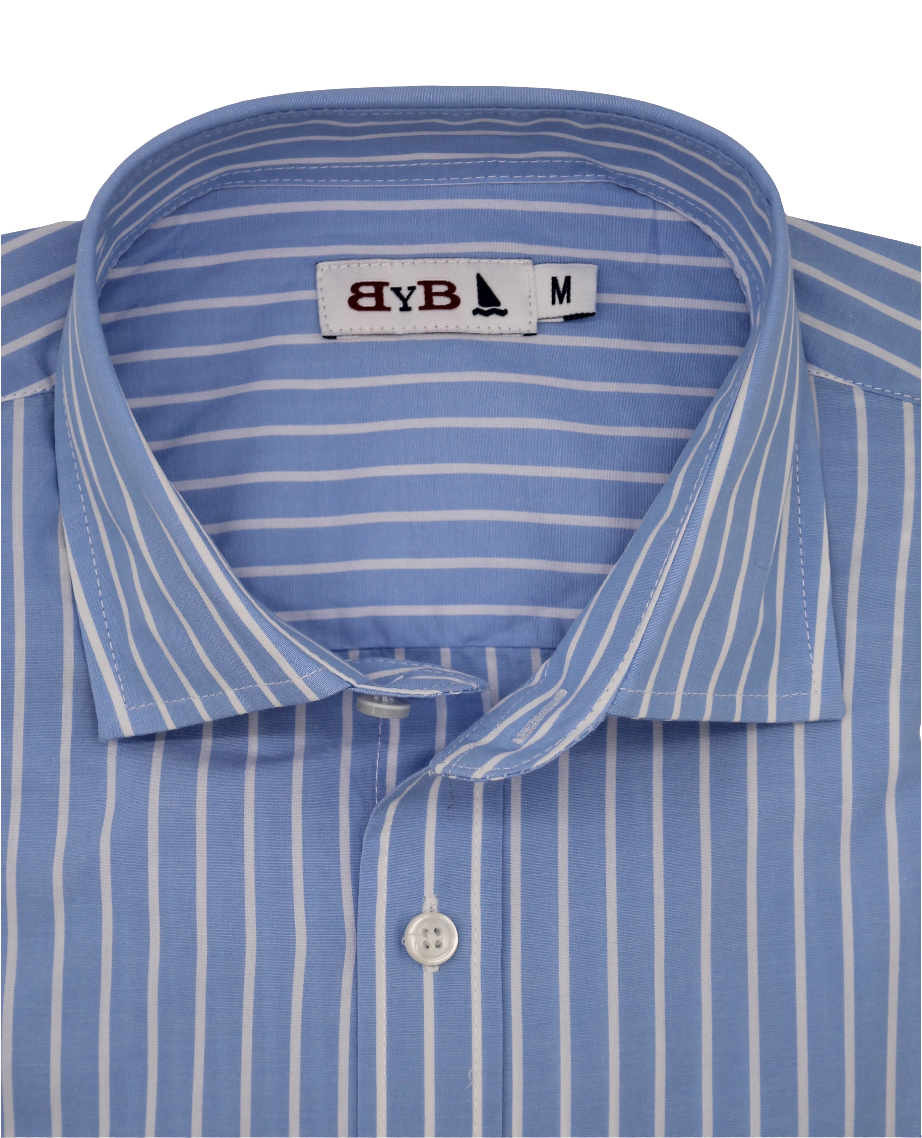 CAMISA AZUL CON RAYAS BLANCAS
