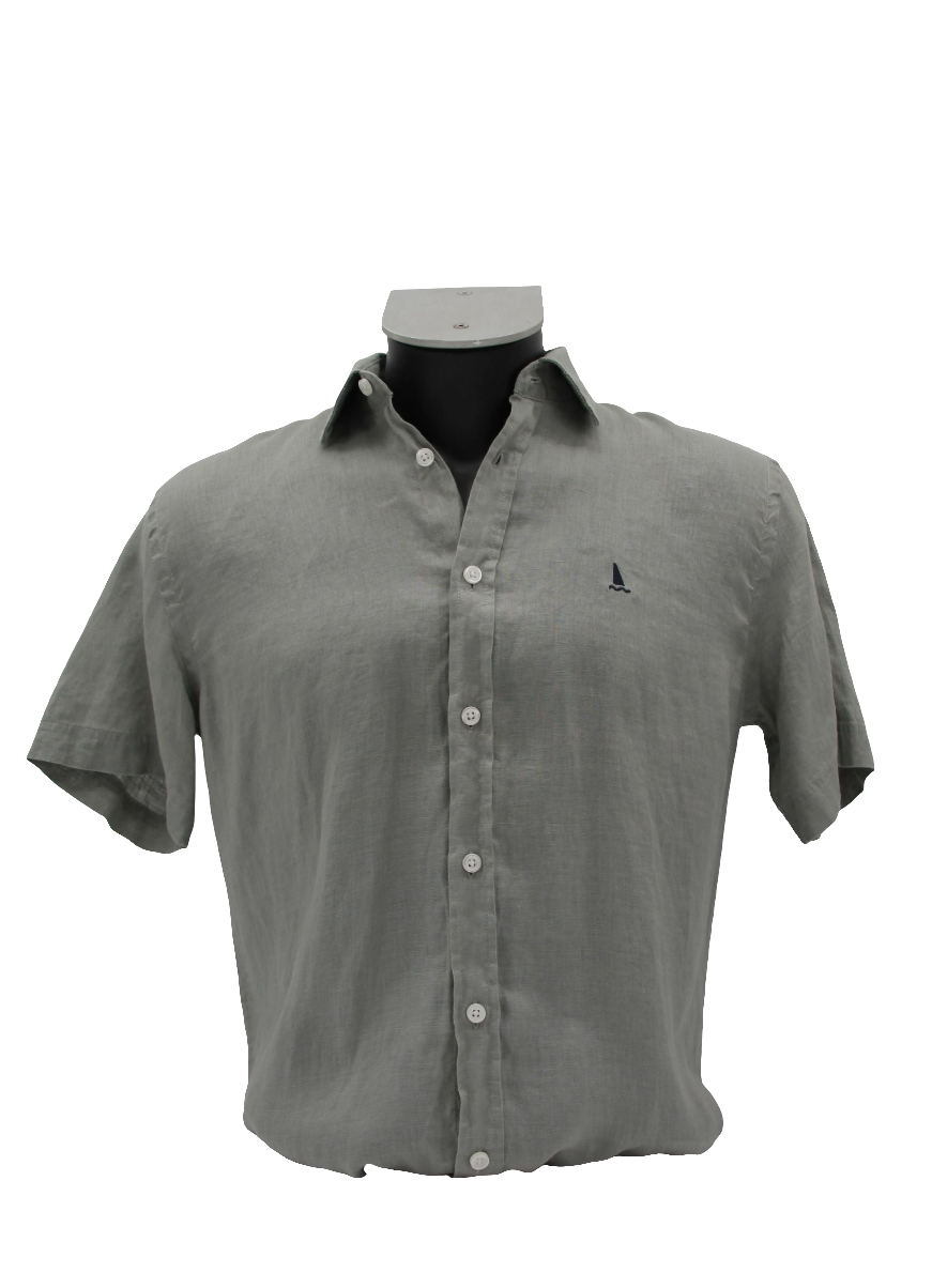 CAMISA LINO MANGA CORTA LISA DE COLOR KAKI
