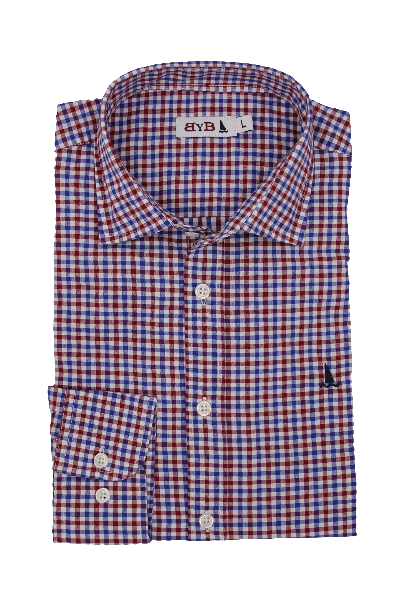 CAMISA CUADRO VICHY GRANATE, AZUL Y BLANCO