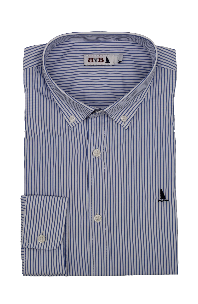 CAMISA RAYAS AZUL Y BLANCA / BOTONES EN EL CUELLO