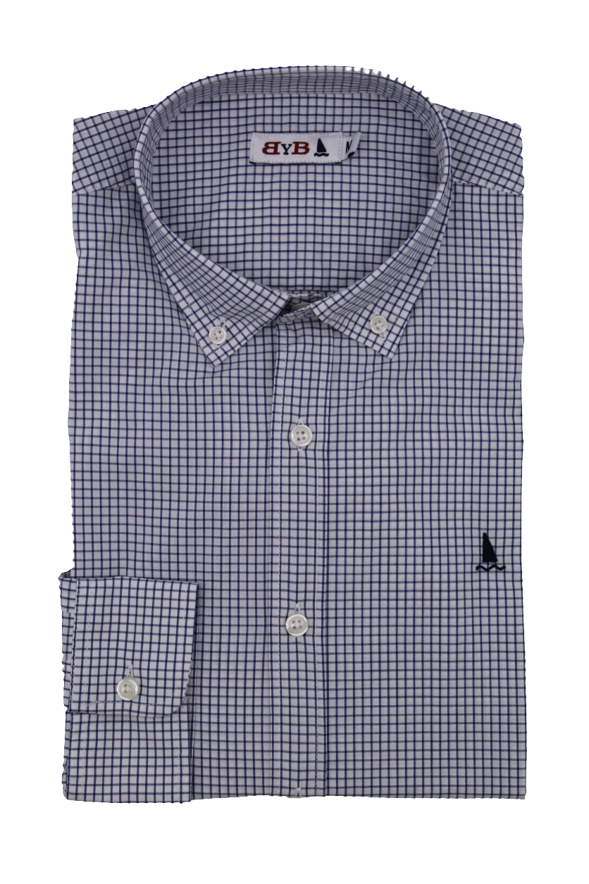CAMISA CONTORNO CUADRO AZUL / BOTONES EN EL CUELLO