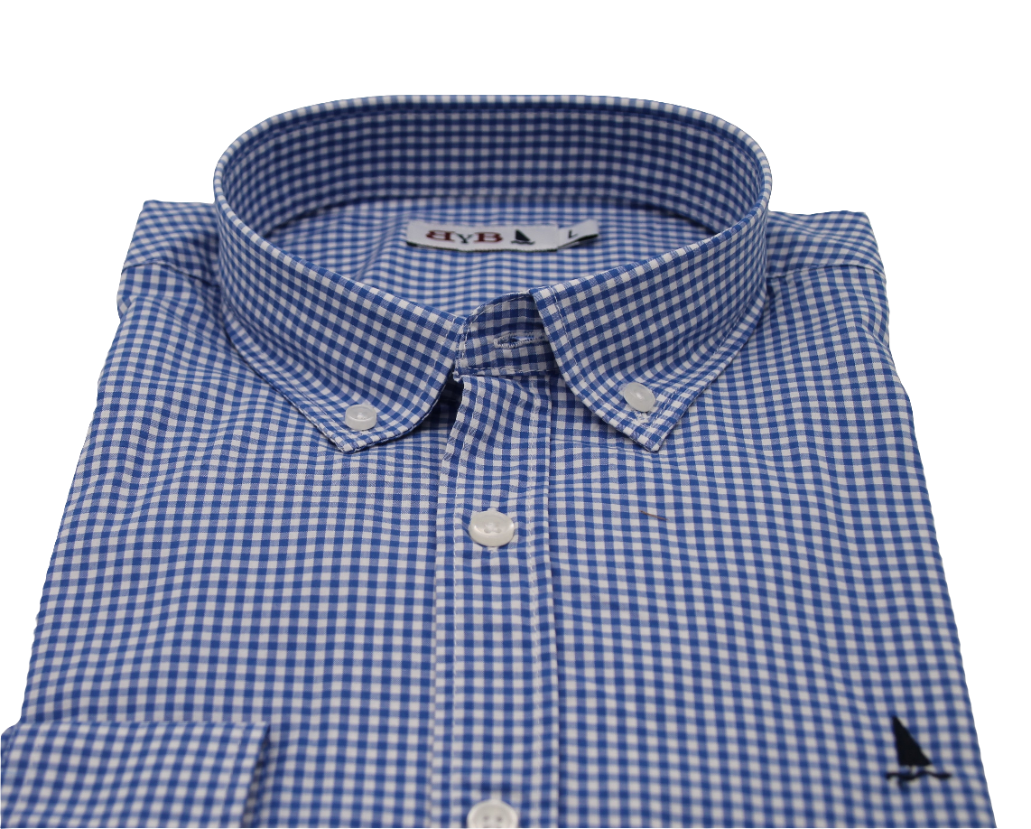 CAMISA CUADRO VICHY AZULÓN / BOTONES EN EL CUELLO