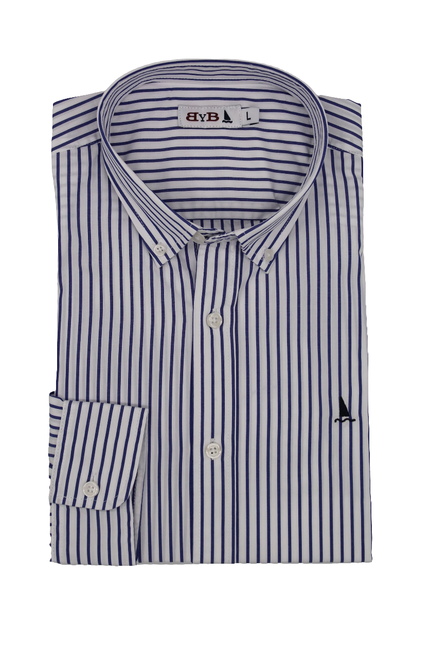 CAMISA BLANCA CON RAYA AZULÓN / BOTONES EN EL CUELLO