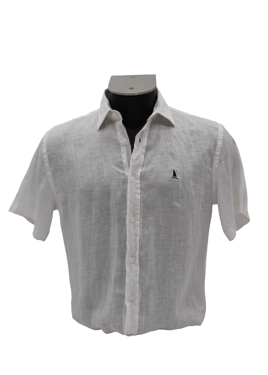 CAMISA LINO MANGA CORTA LISA DE COLOR BLANCO