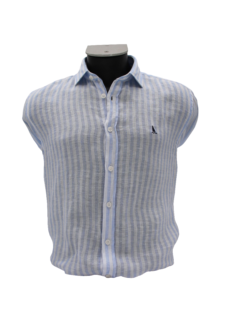 CAMISA LINO CON RAYAS ANCHAS AZULES Y BLANCAS