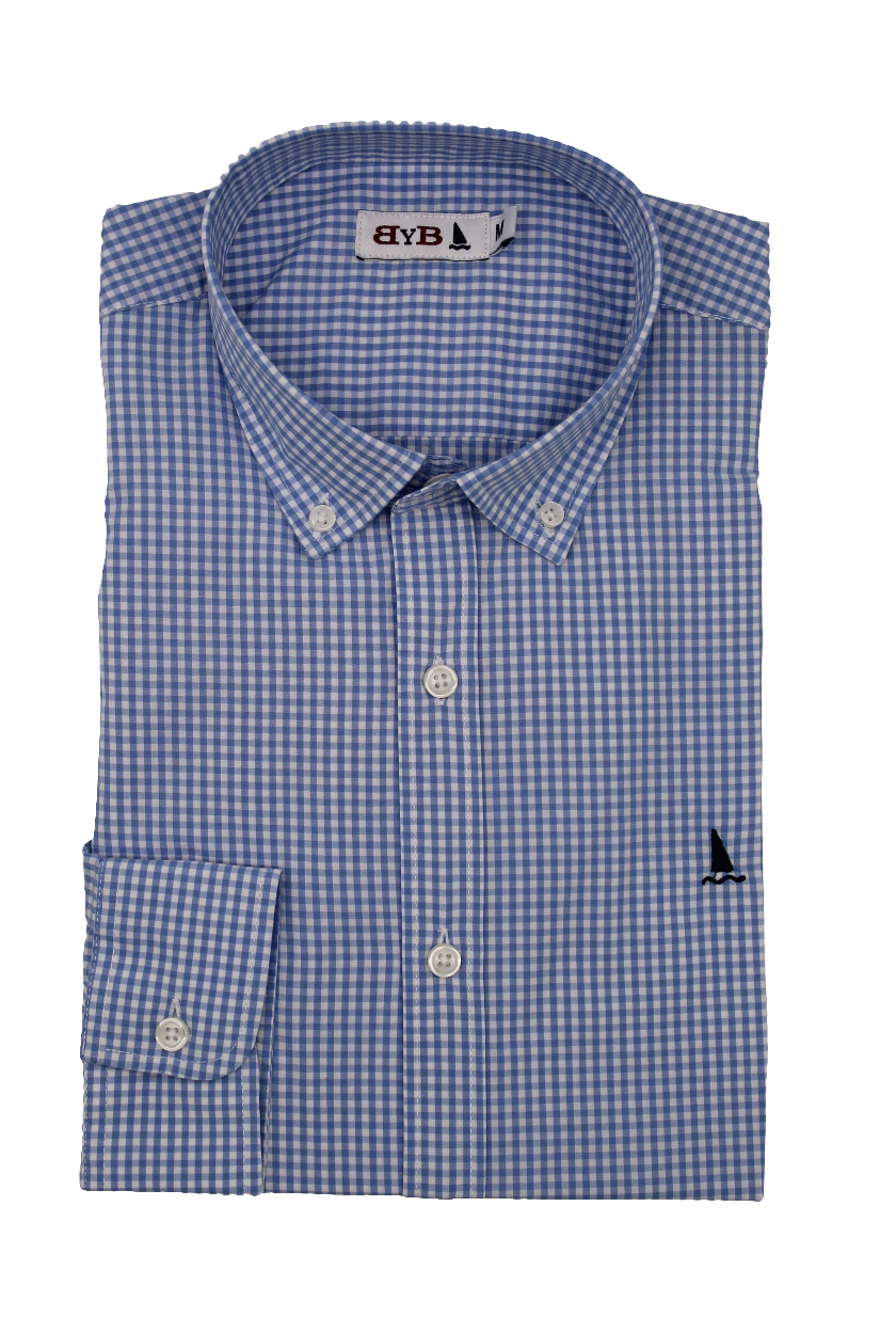 CAMISA CUADRO VICHY AZUL CLARO / BOTONES EN EL CUELLO