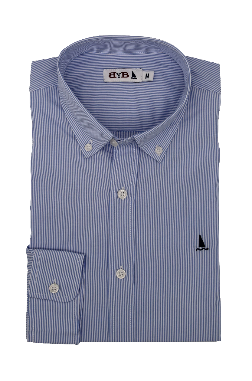 CAMISA RAYAS FINAS AZUL Y BLANCA / BOTONES EN EL CUELLO