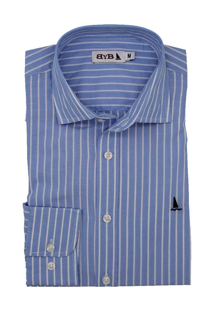CAMISA AZUL CON RAYAS BLANCAS