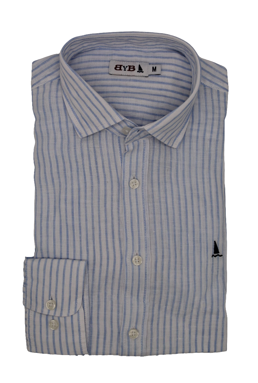 CAMISA LINO RAYAS AZULES Y BLANCAS