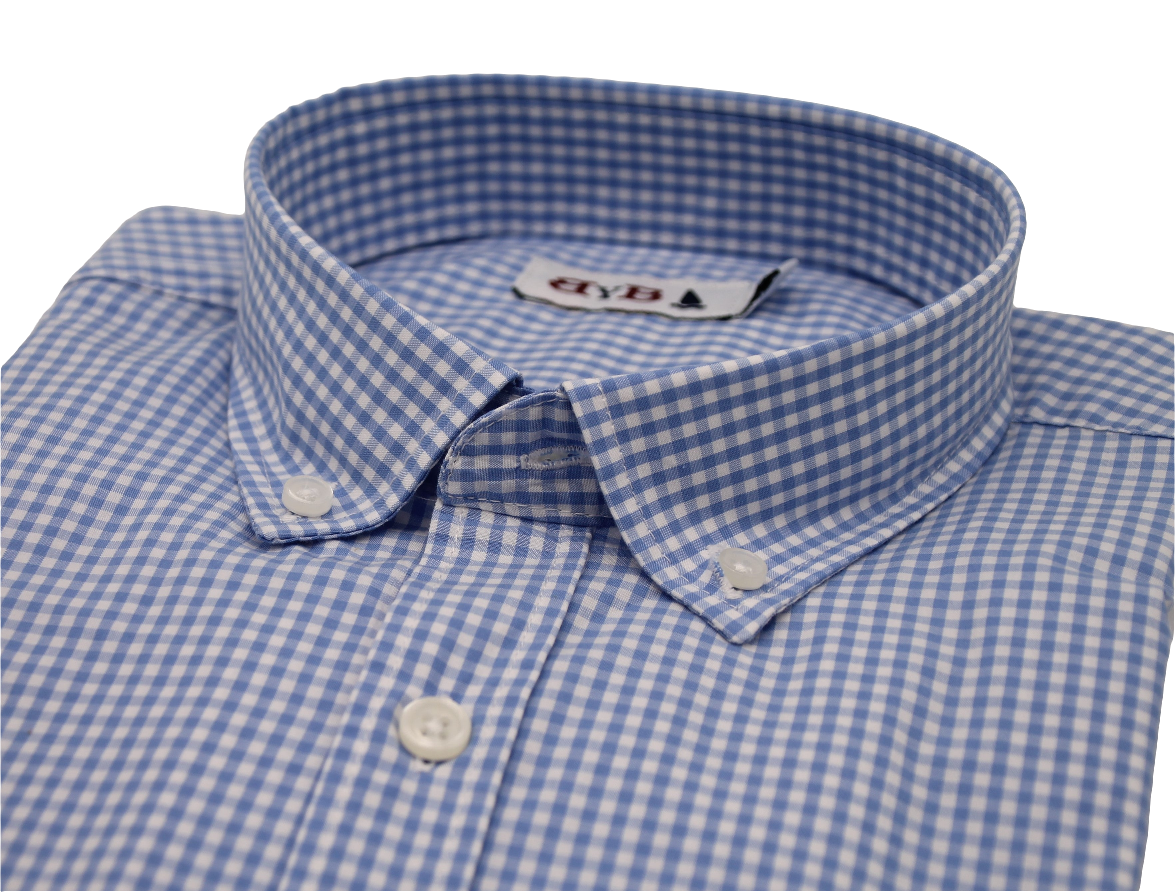CAMISA CUADRO VICHY AZUL CLARO / BOTONES EN EL CUELLO