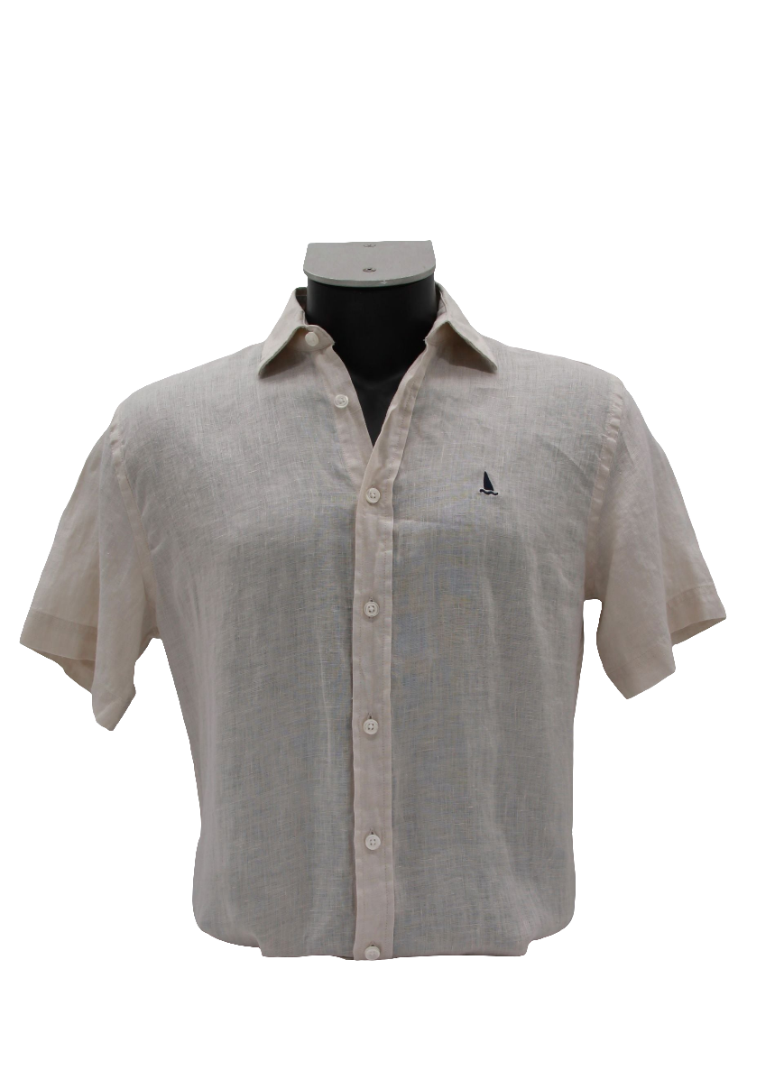 CAMISA LINO MANGA CORTA LISA DE COLOR BEIGE