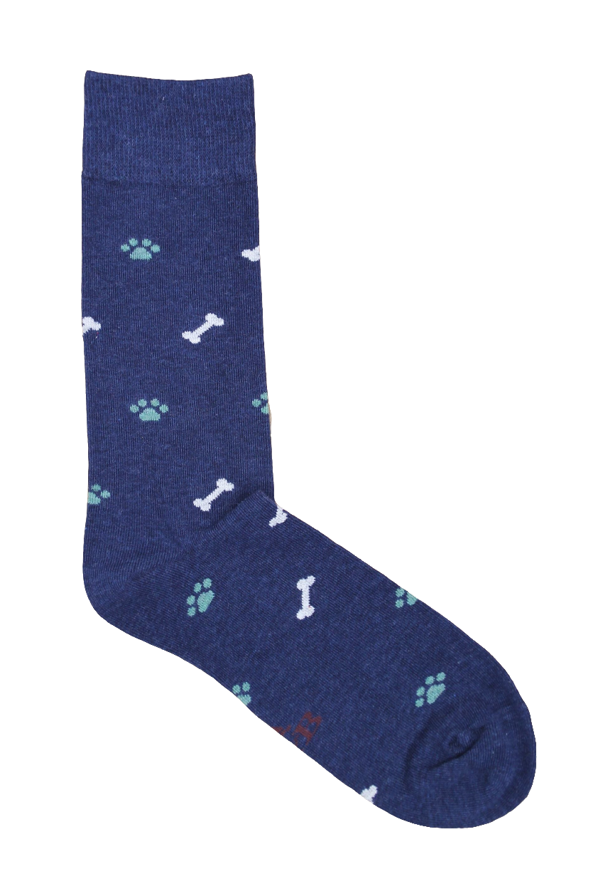 CALCETINES HUELLAS Y HUESOS AZUL MARINO-VERDE Y BLANCO