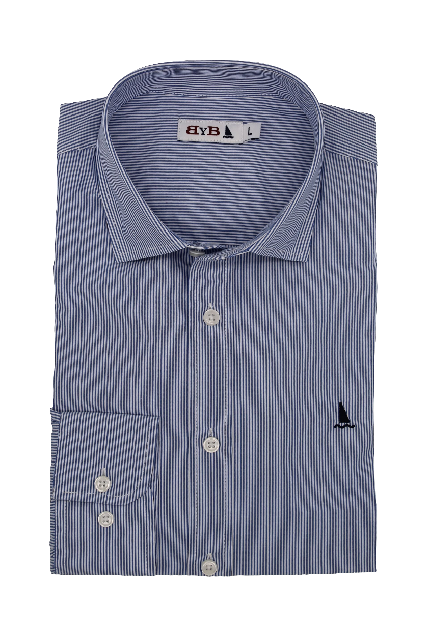 CAMISA RAYAS FINAS AZUL OSCURO Y BLANCA
