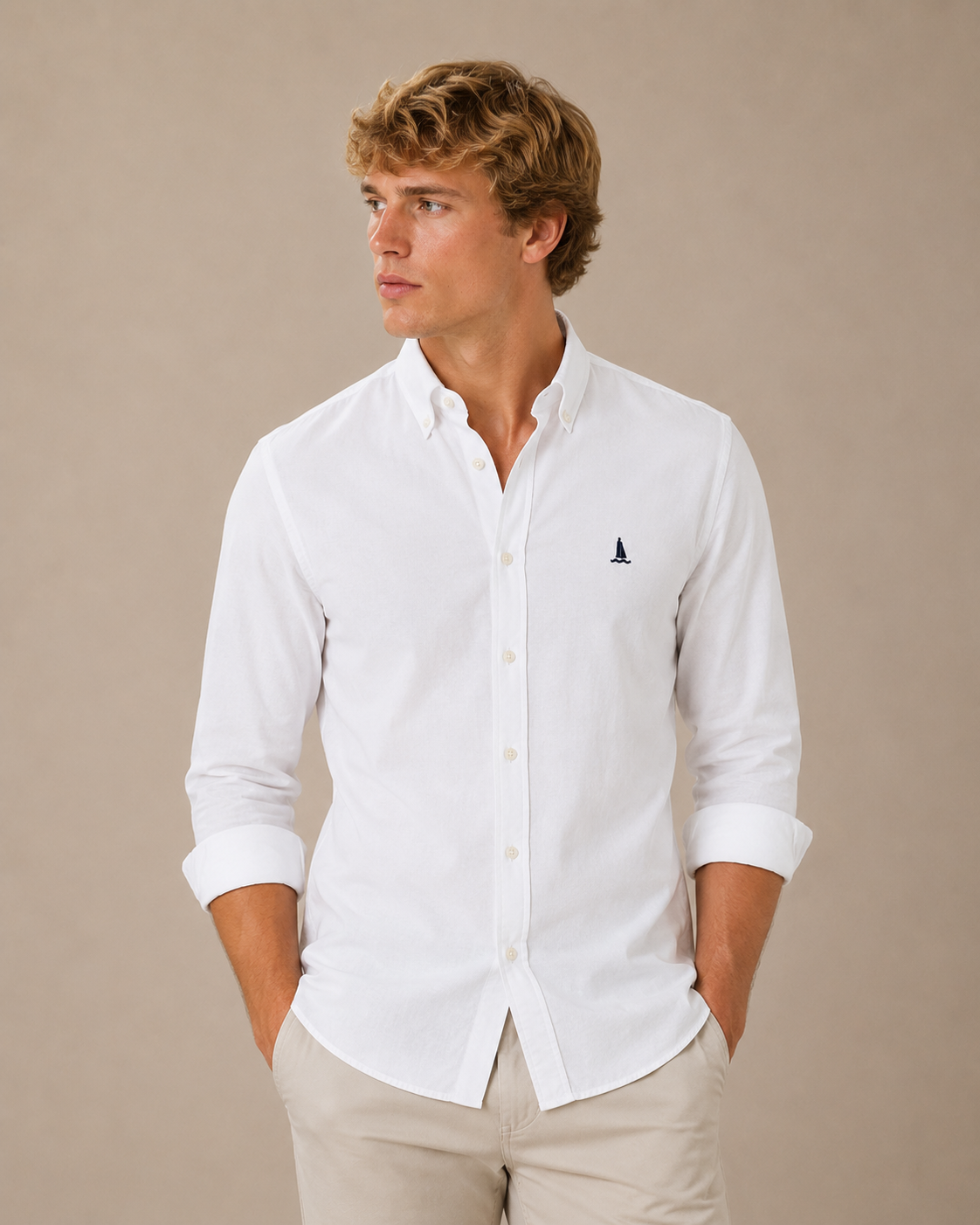 WHITE OXFORD SHIRT WITH LOGO / BUTTONS ON THE COLLAR