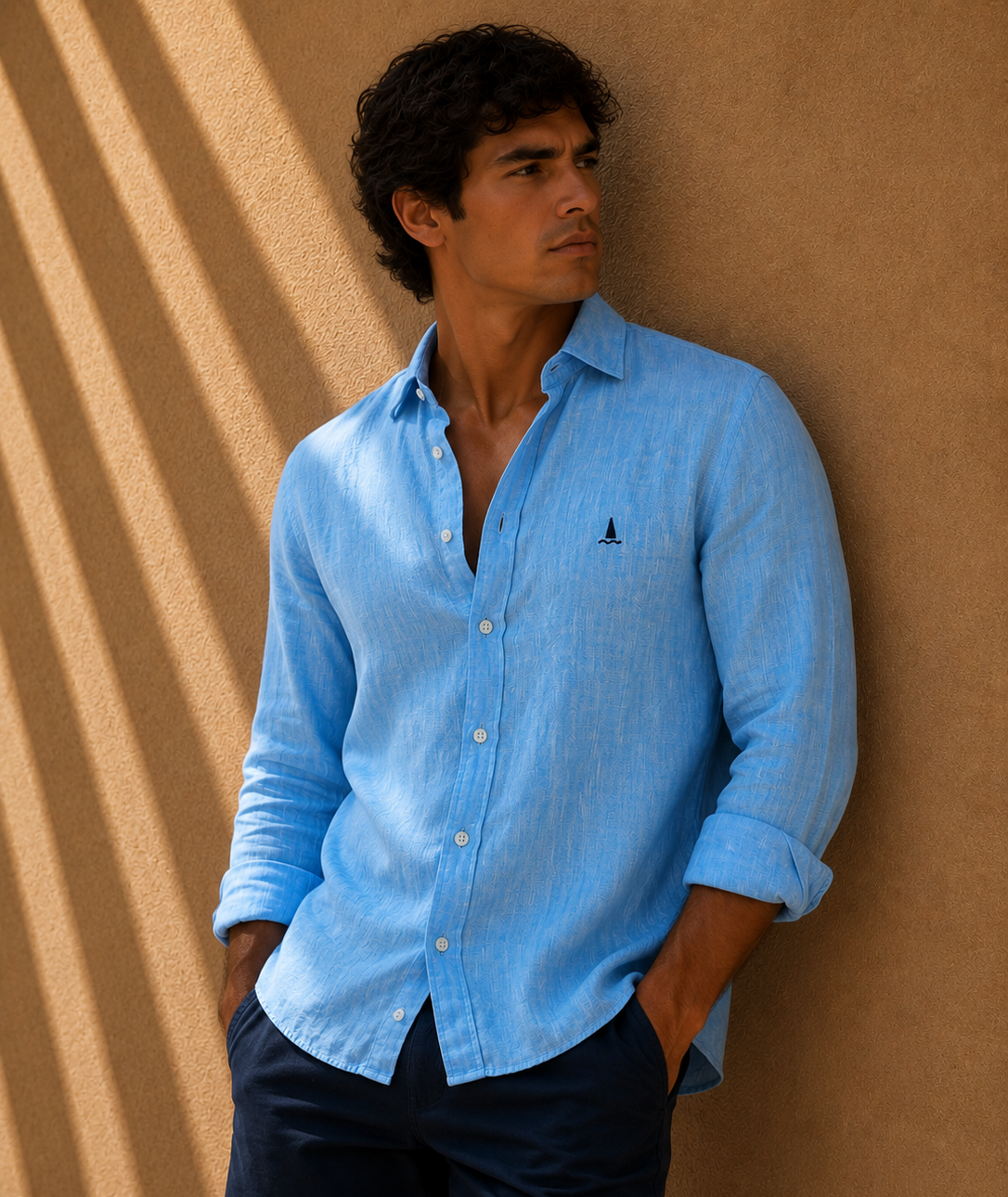 CAMISA LINO AZUL TURQUESA